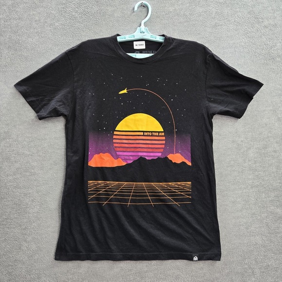 INTO THE AM Men Shirt M Black Graphic Print Sunset Spaceship Tee Logo - Picture 1 of 8